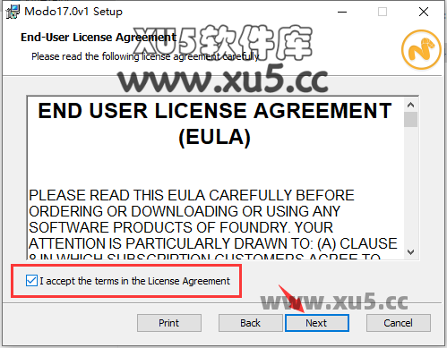 Modo 17.0版安装教程及系统配置要求 Modo 17.0v1 安装许可协议界面