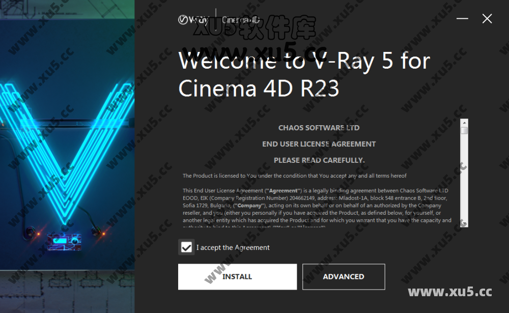 VRay 5.0 for C4D 许可协议界面