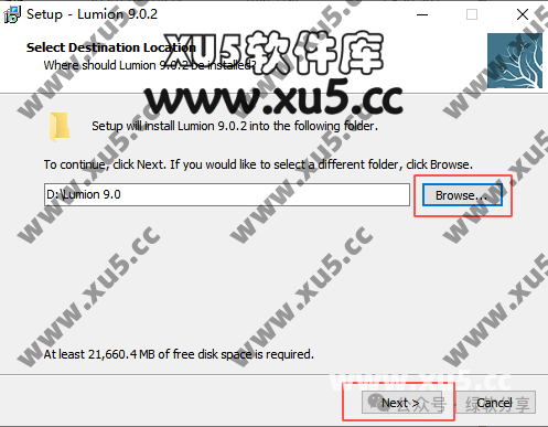 Lumion V9.0.2 安装路径选择界面